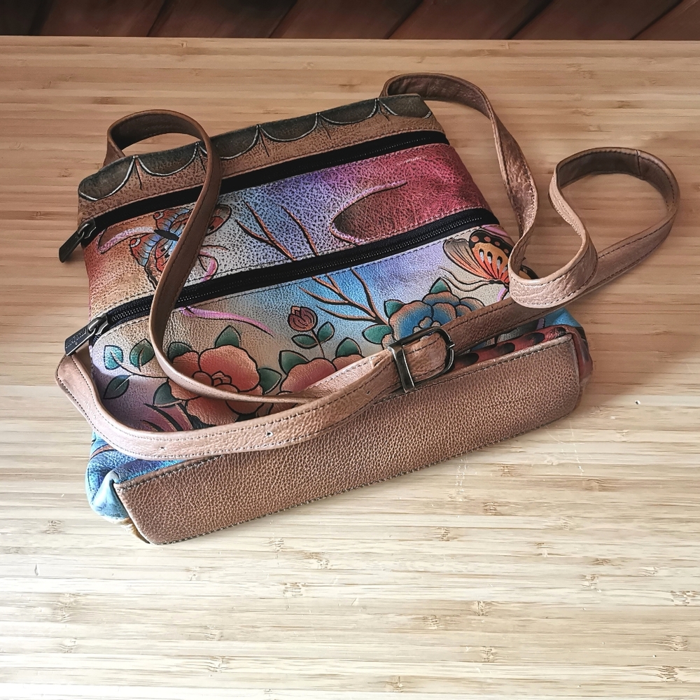 Anuschka “Butterflies & Roses” Hand-Painted Leather Crossbody Bag - Picture 8 of 8